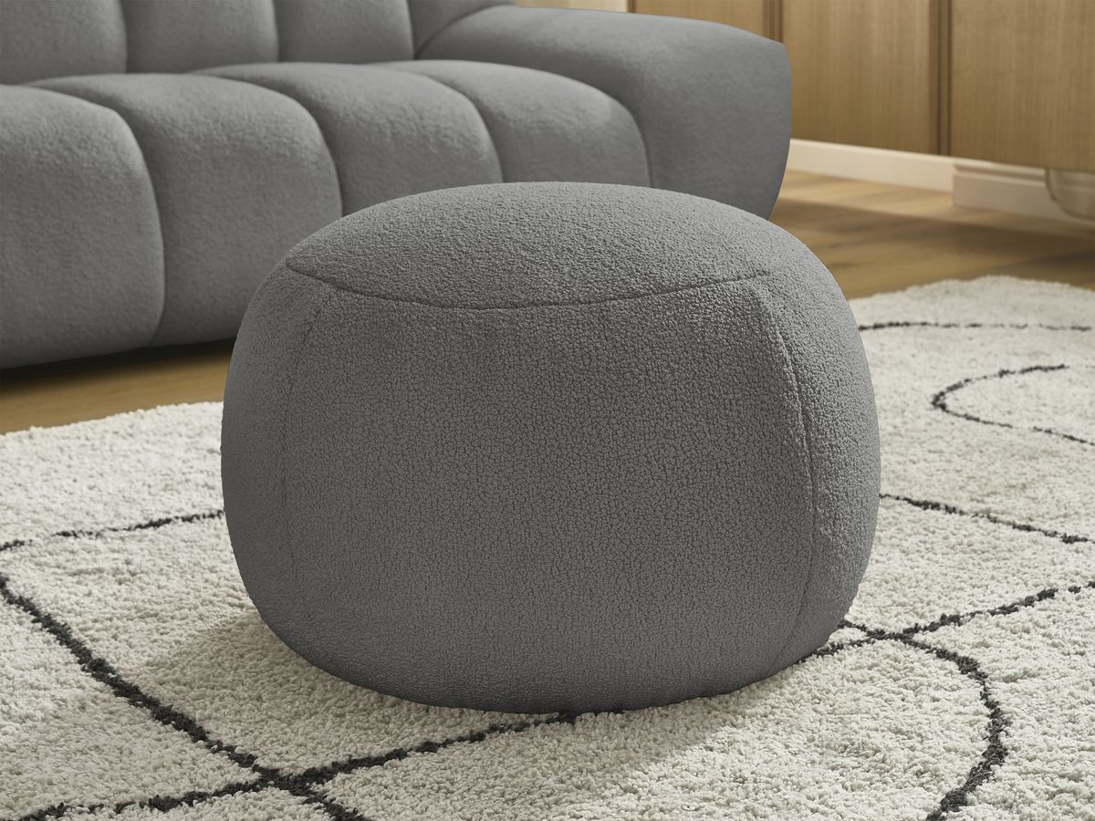 Bobochic Hayden Sofa 3-Sitzer mit Pouf 226 × 107 cm Bouclé-Stoff Dunkelgrau
