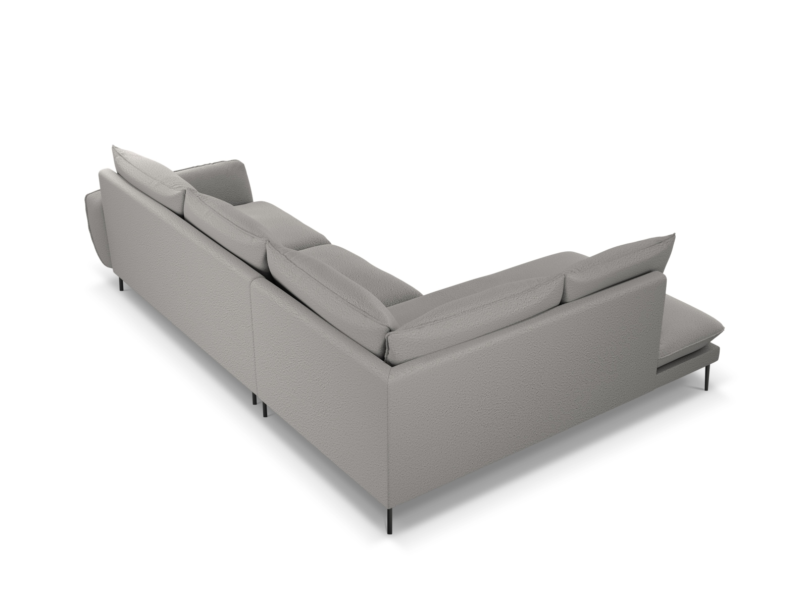 Cosmopolitan Design Ecksofa Vienna 6-Sitzer Boucle Ascot Grau Links Beine Schwarzes Metall