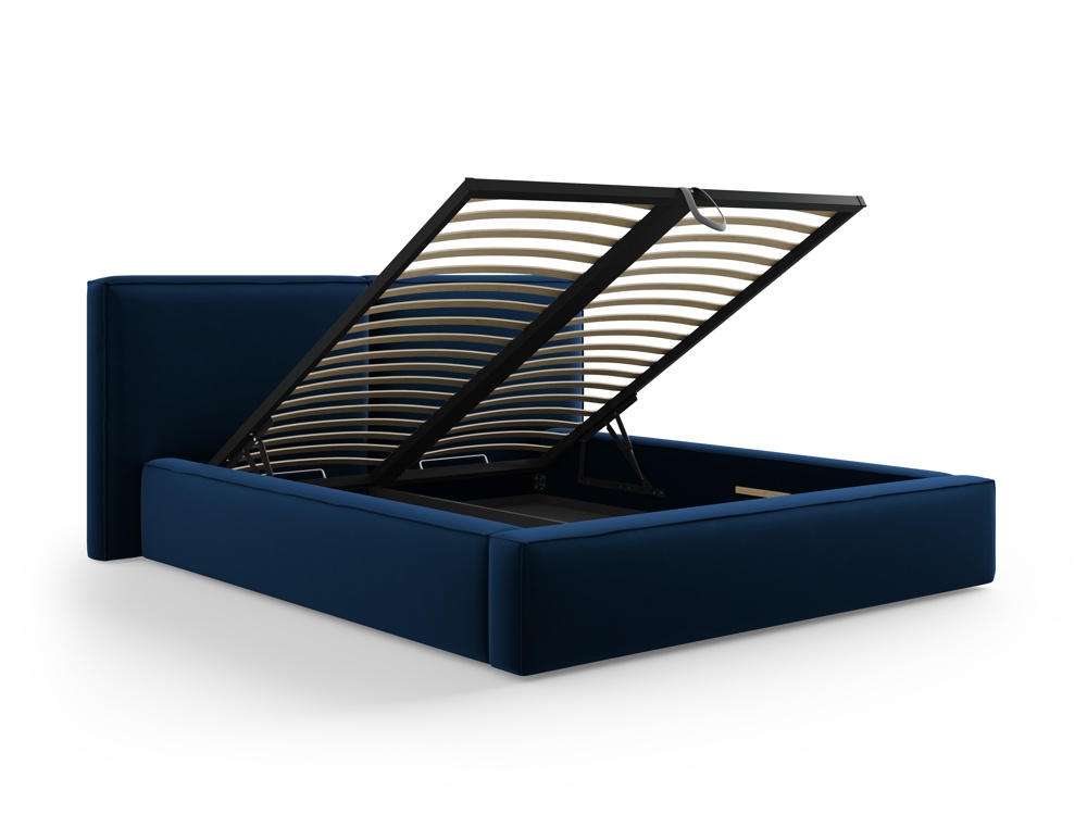 Cosmopolitan Design Stauraumbett mit doppeltem Kopfteil Arendal 200x200 Samt Bluvel Königsblau