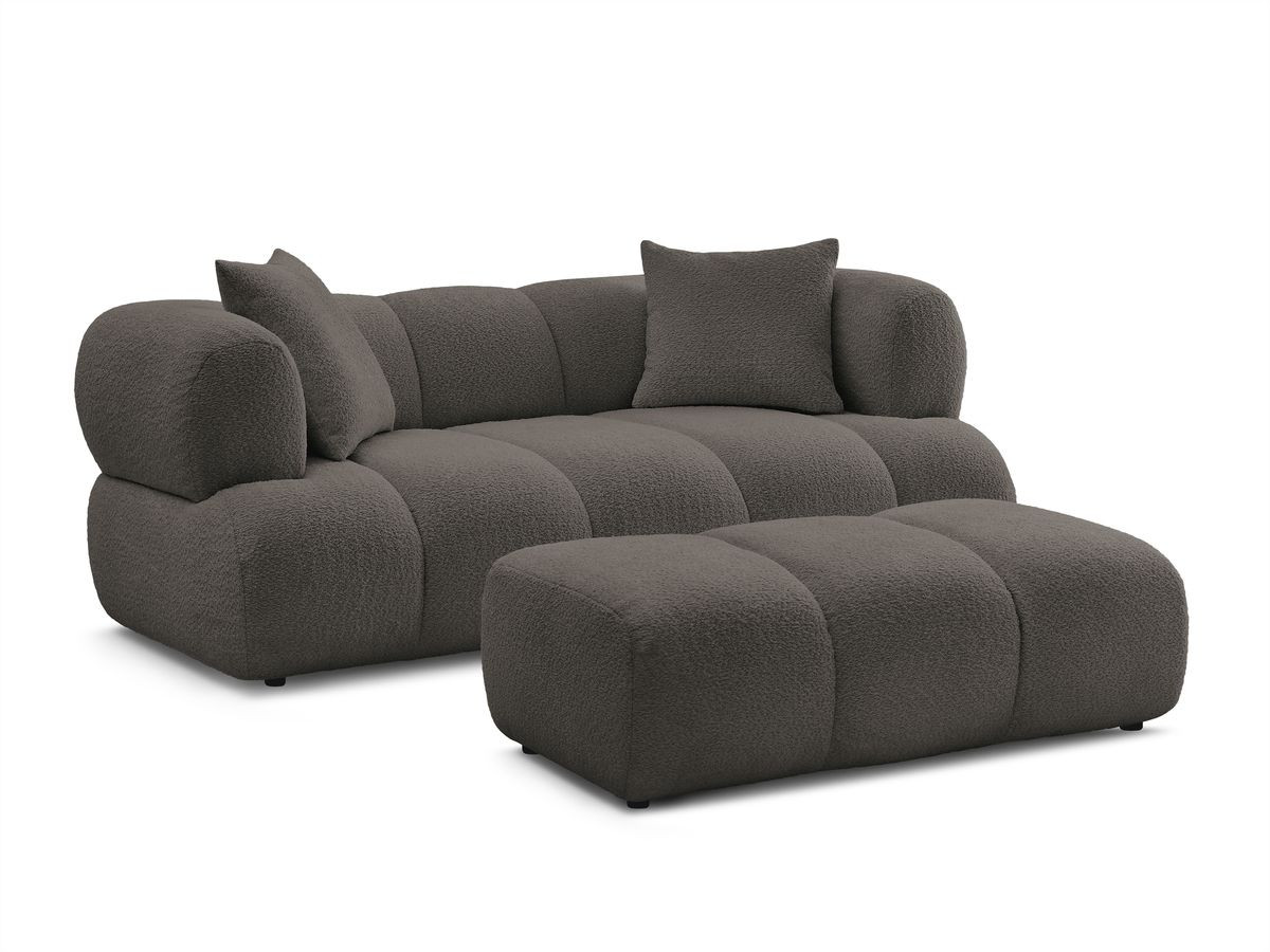 Bobochic Pamira Sofa 2-Sitzer mit Pouf Bouclé-Stoff Braun
