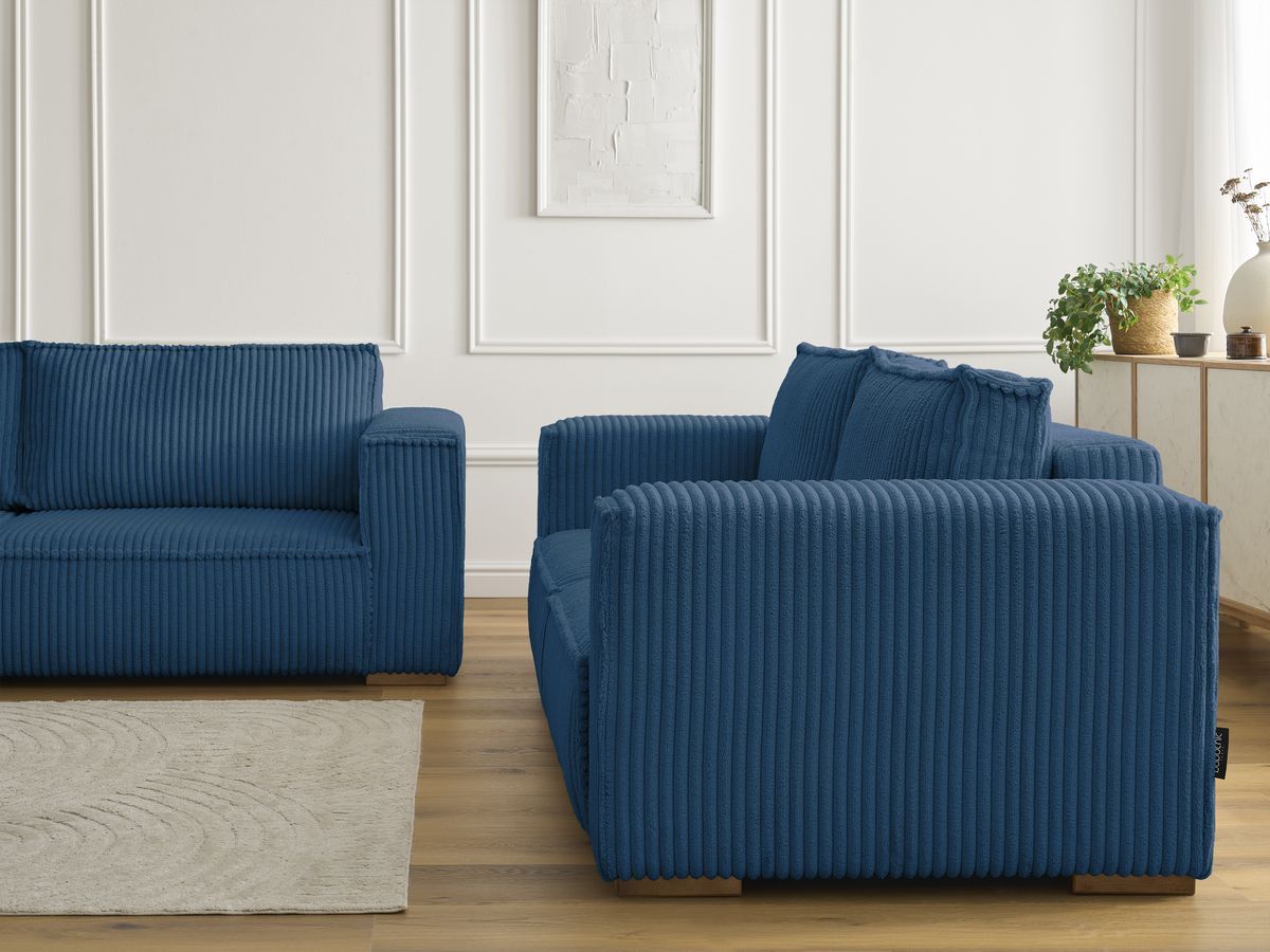 Bobochic Chelsea Sofa 5-Sitzer Breitcord weich Dunkelblau