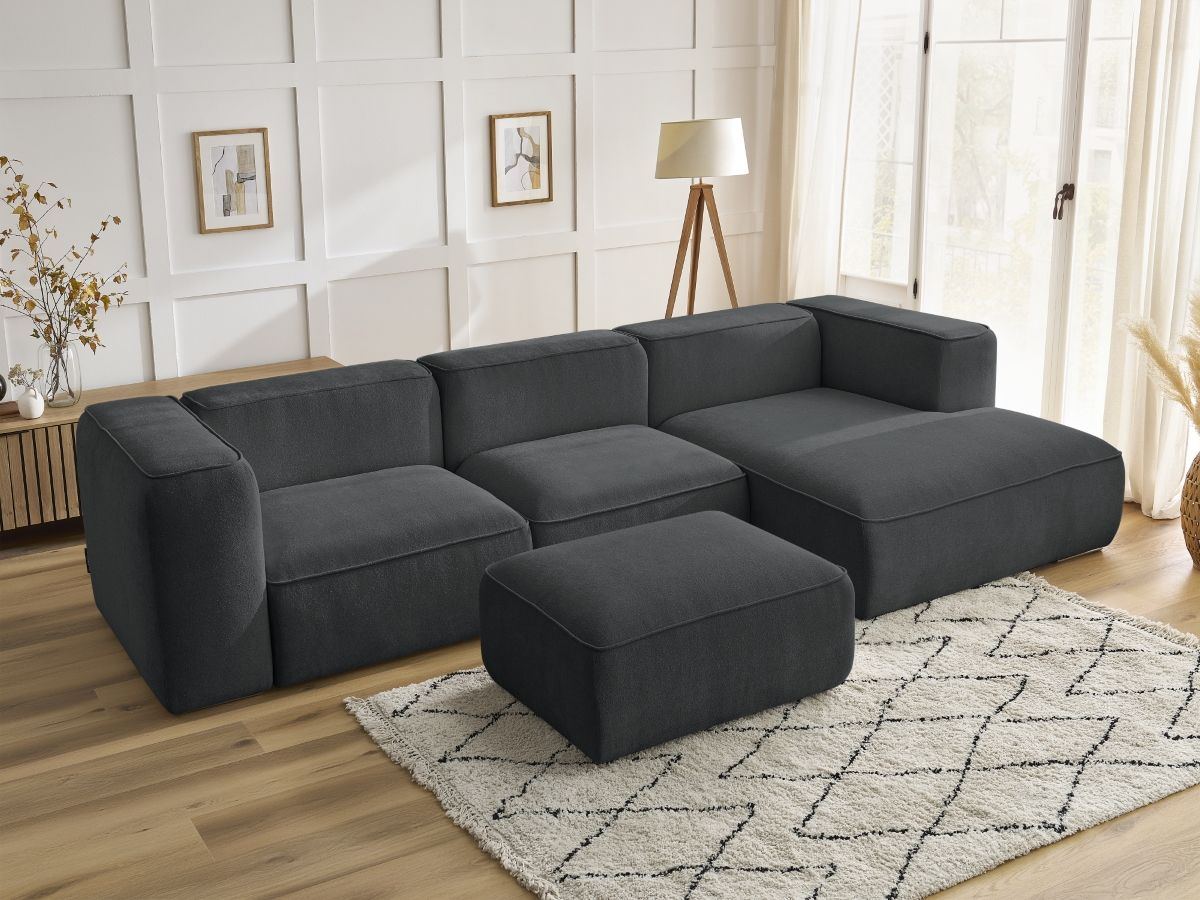 Bobochic Zephyr Ecksofa mit Pouf 349 × 165 cm Strukturstoff Dunkelgrau Ecke rechts