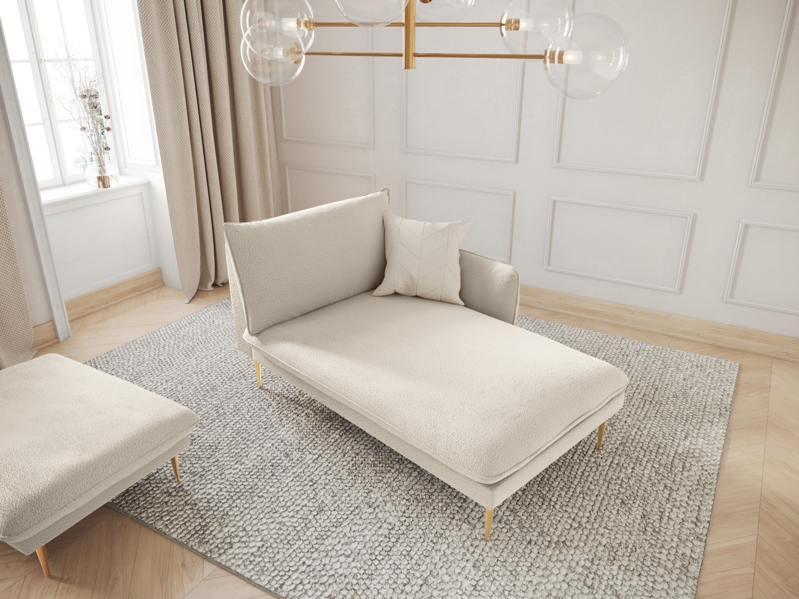 Cosmopolitan Design Chaiselongue Vienna Boucle Ascot Beige Rechts Beine Gold