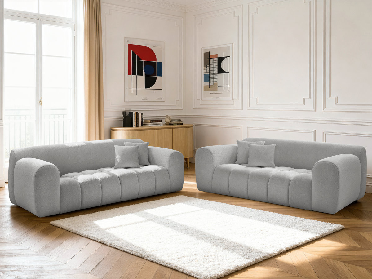 Bobochic Melisse Sofa 5-Sitzer Melange-Stoff Hellgrau