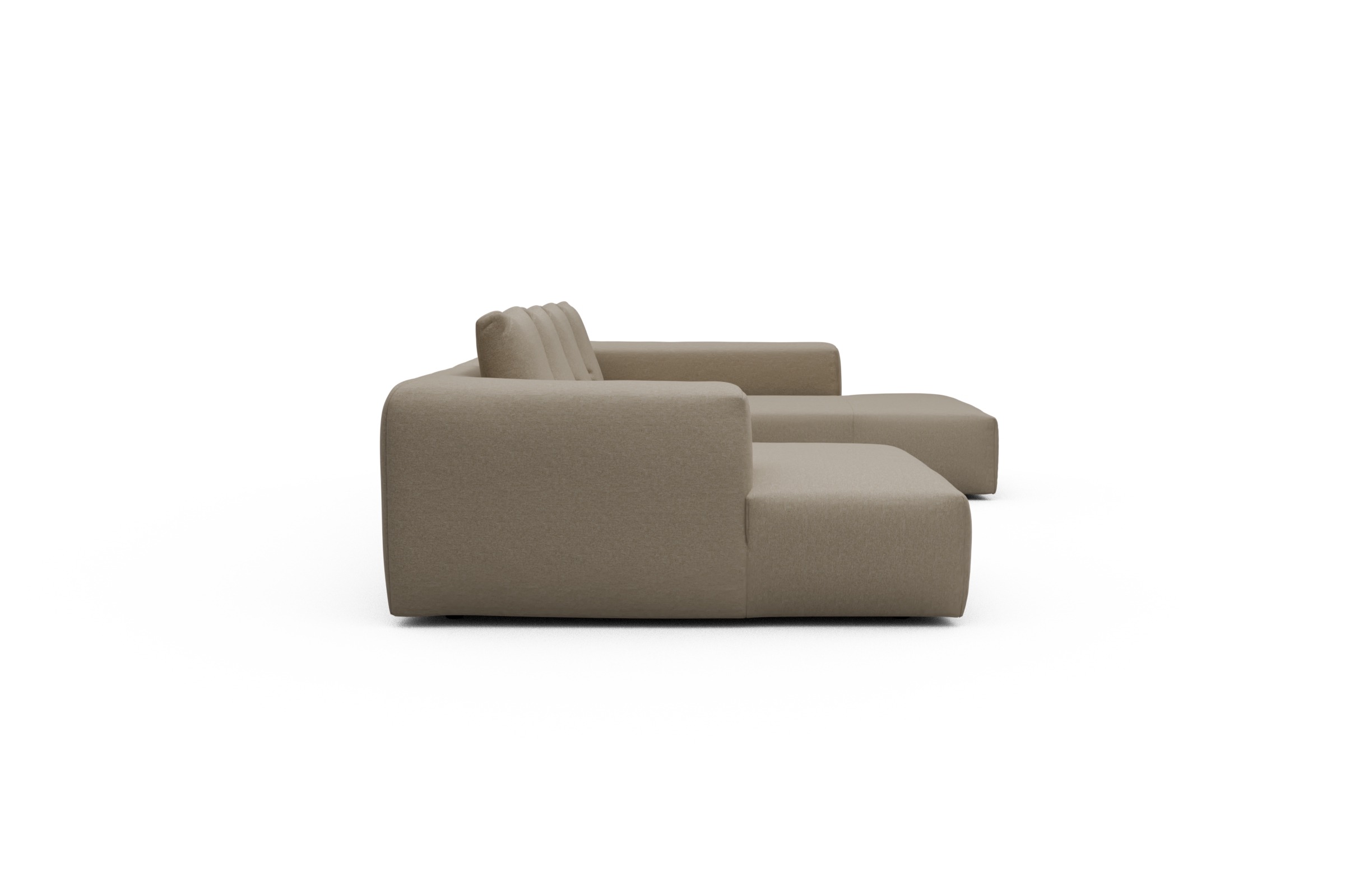 Wohnlandschaft Fred Relax-Ecke rechts mit 2-Sitzer und Chaiselongue links Strukturierter Stoff Satya 445-Natural-Beige