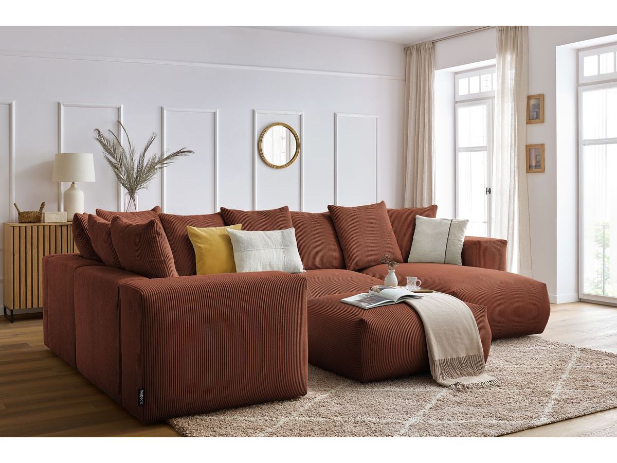 Bobochic Voltaire Wohnlandschaft mit Pouf 356 × 214 cm Cordsamt Orange Ecke rechts