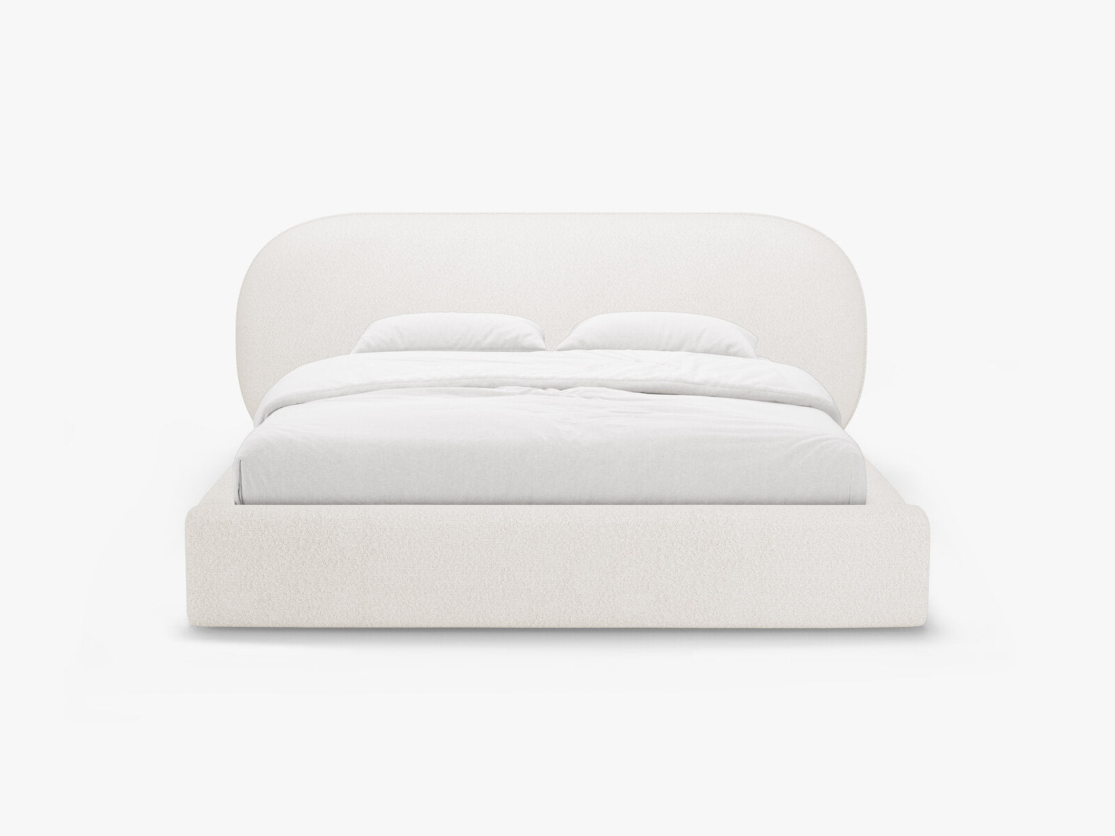 Micadoni Stauraumbett mit Kopfteil Ovalo Boucle Baloo Weiß 140x200