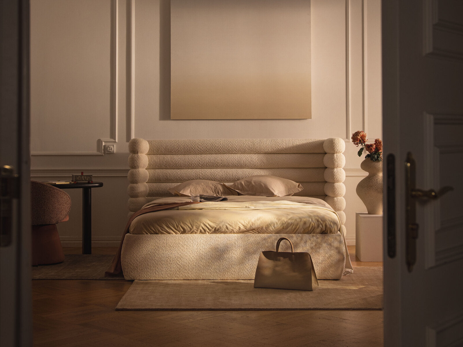 Micadoni Stauraumbett mit Kopfteil Mount Strukturierter Stoff Puente Beige Melange 140x200