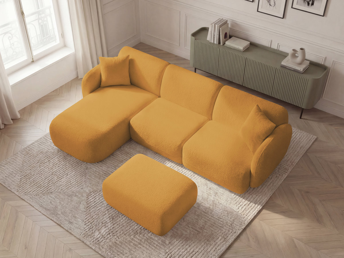 Bobochic Anda Ecksofa mit Pouf 292 × 163 cm Chenille Gelb Ecke links