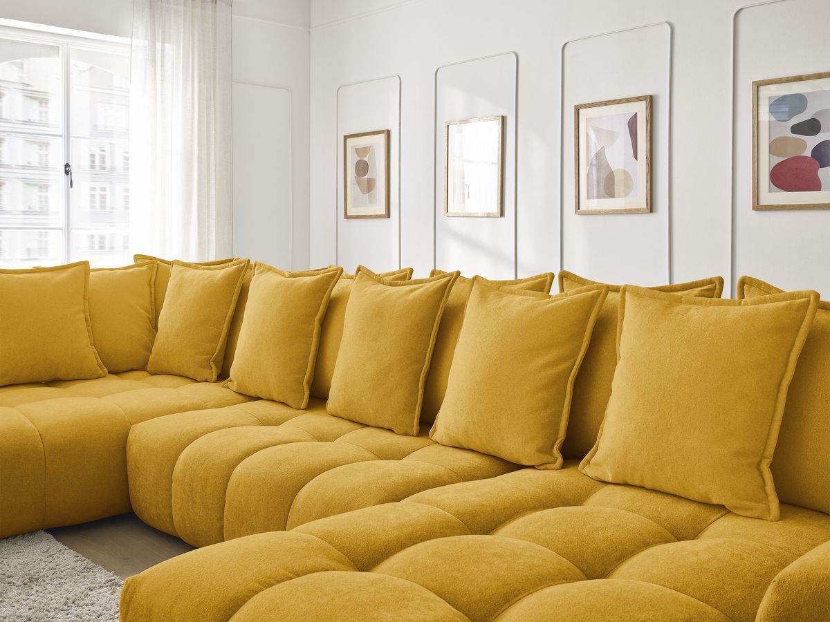 Bobochic Everest Wohnlandschaft, 14 Kissen Strukturstoff Gelb Ecke rechts