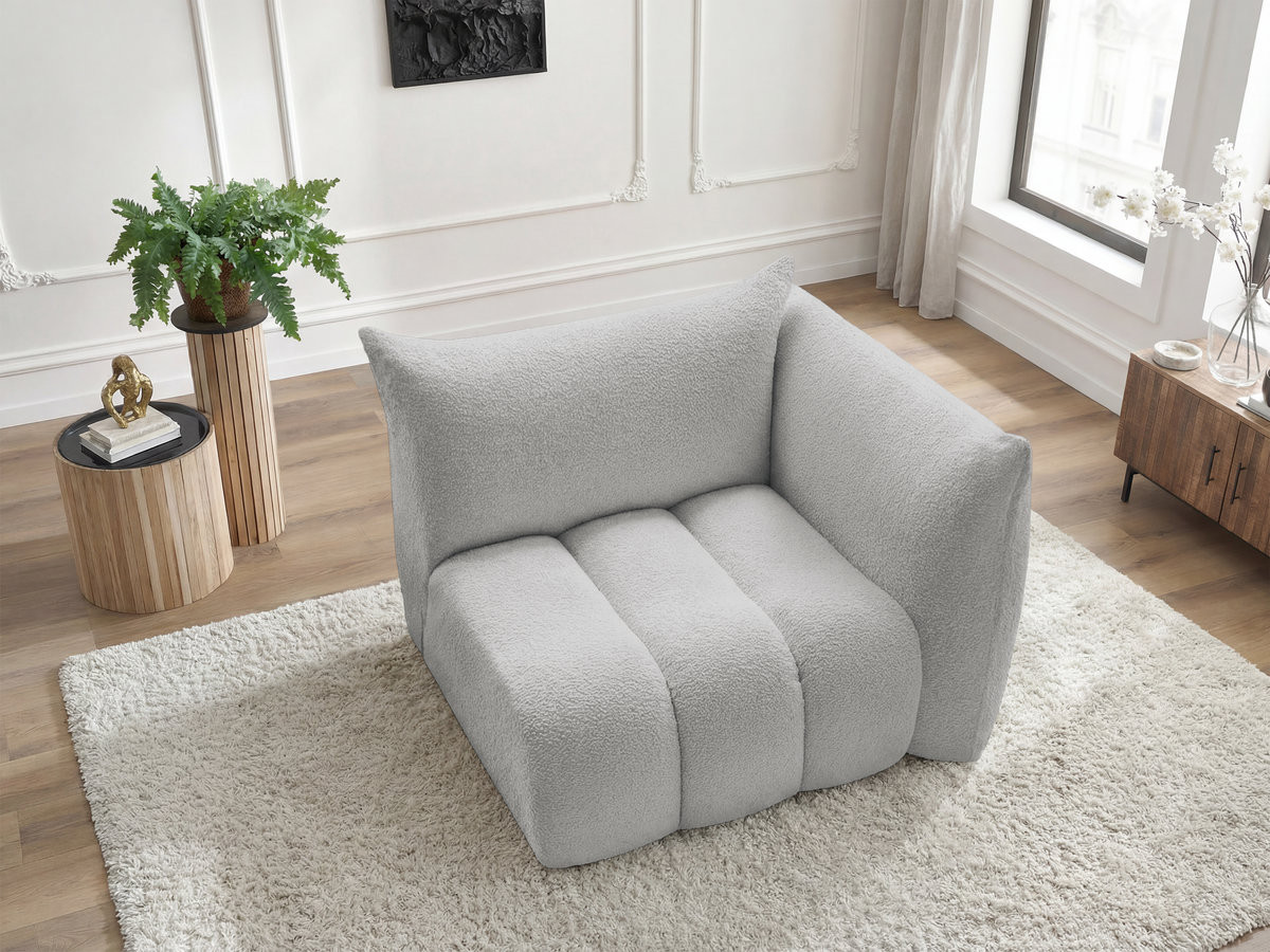 Bobochic Azra Sofamodul 1-Sitzer 117 × 112 cm Bouclé-Stoff Hellgrau Ecke rechts