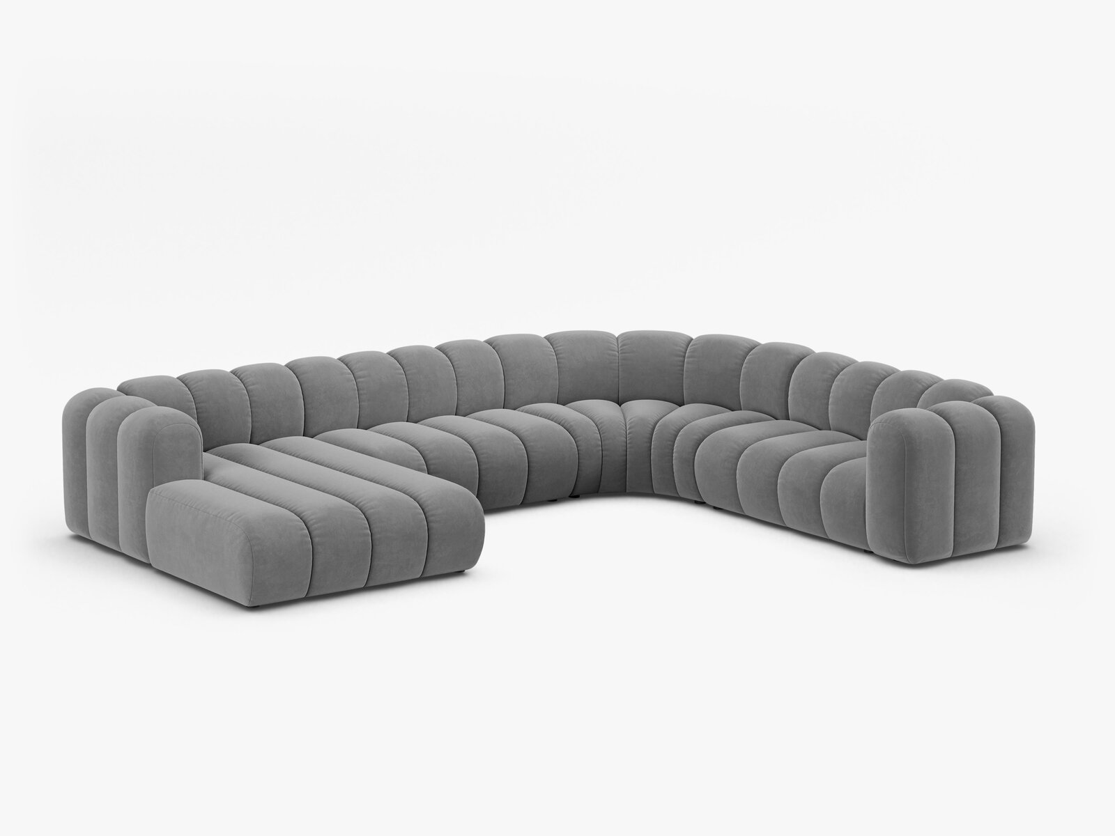 Micadoni Modulares Panorama Ecksofa Lupine 6-Sitzer Rechts Samt Venus Hellgrau