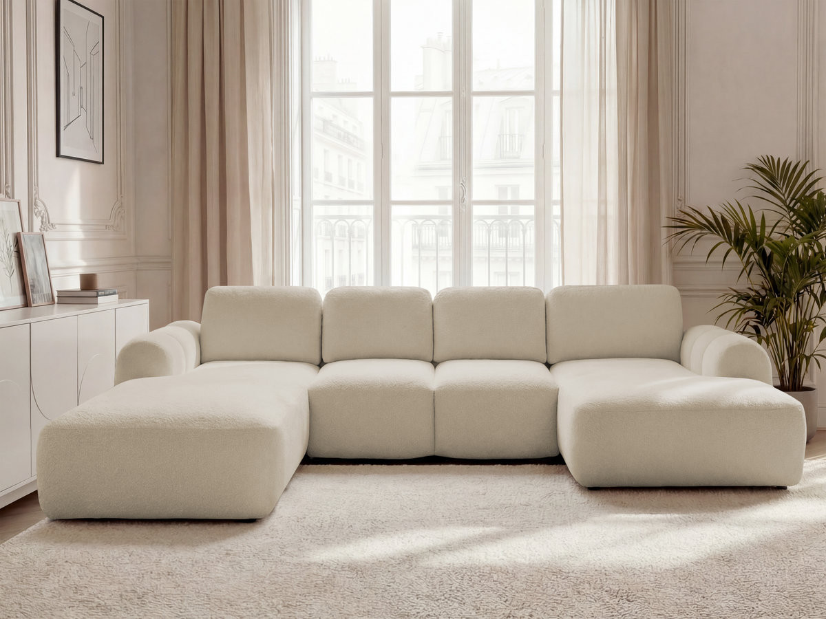 Bobochic Montaigne Wohnlandschaft Bouclé-Stoff Beige Ecke rechts