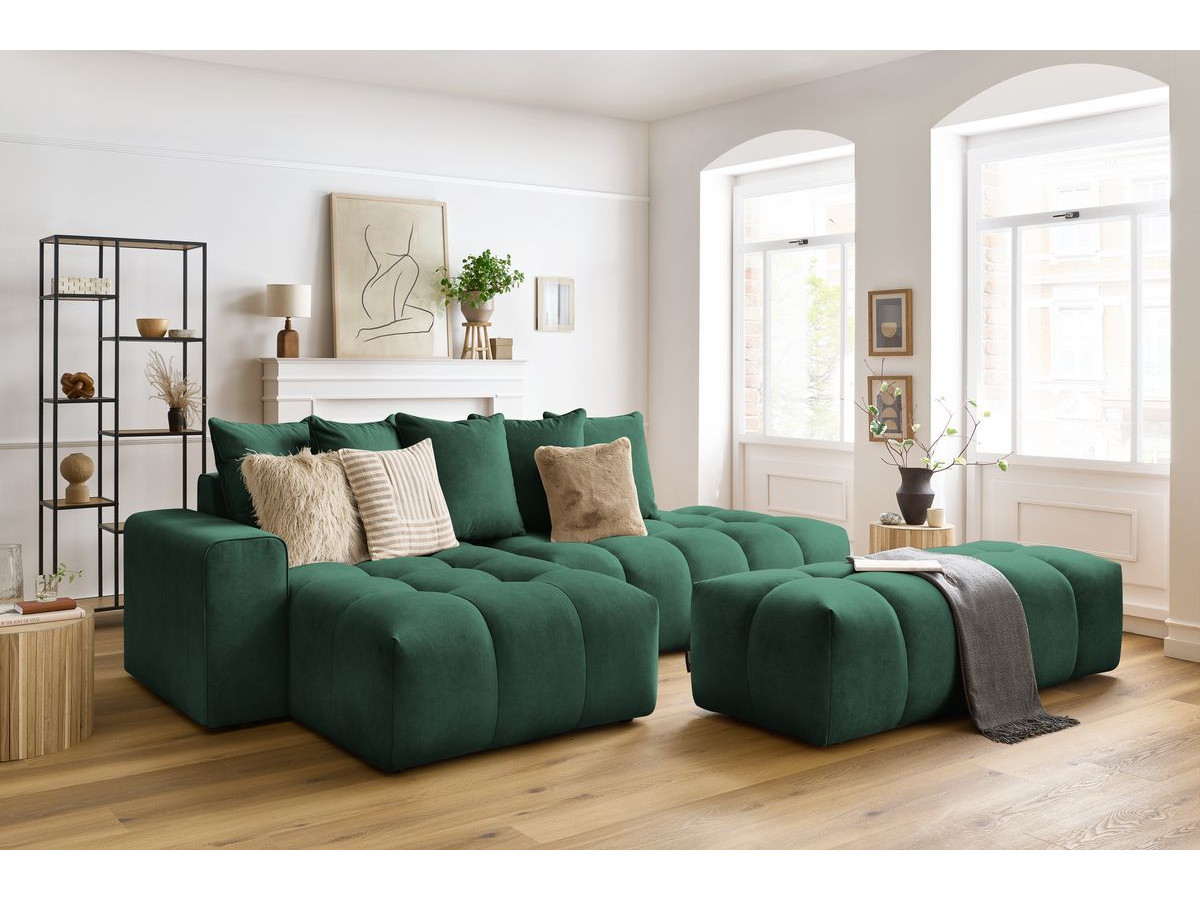 Bobochic Mont-blanc Ecksofa mit Pouf Samt Grün Ecke links