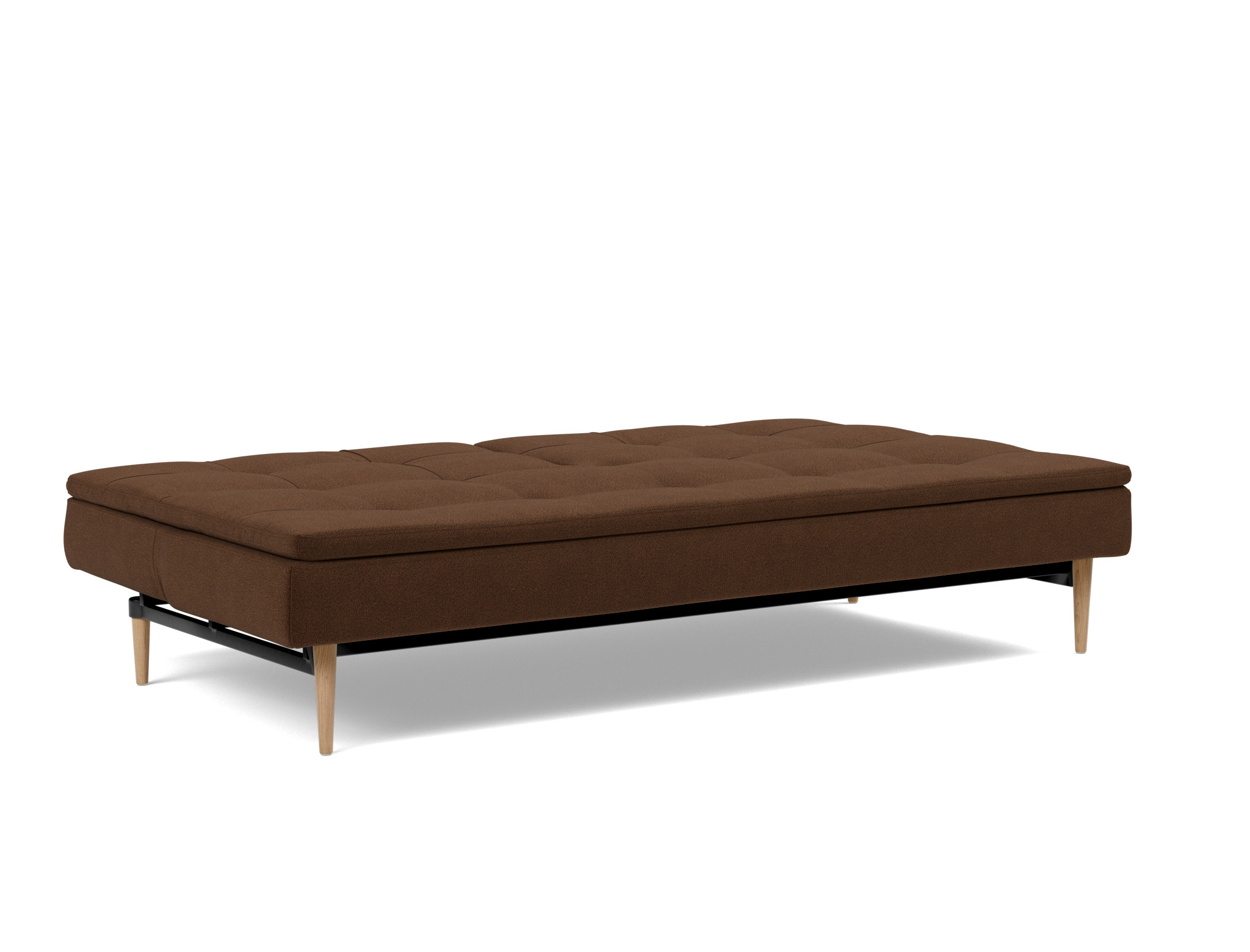 Schlafsofa Dublexo Strukturierter Stoff Taura 359-Cappuccino Beine Styletto Eiche hell
