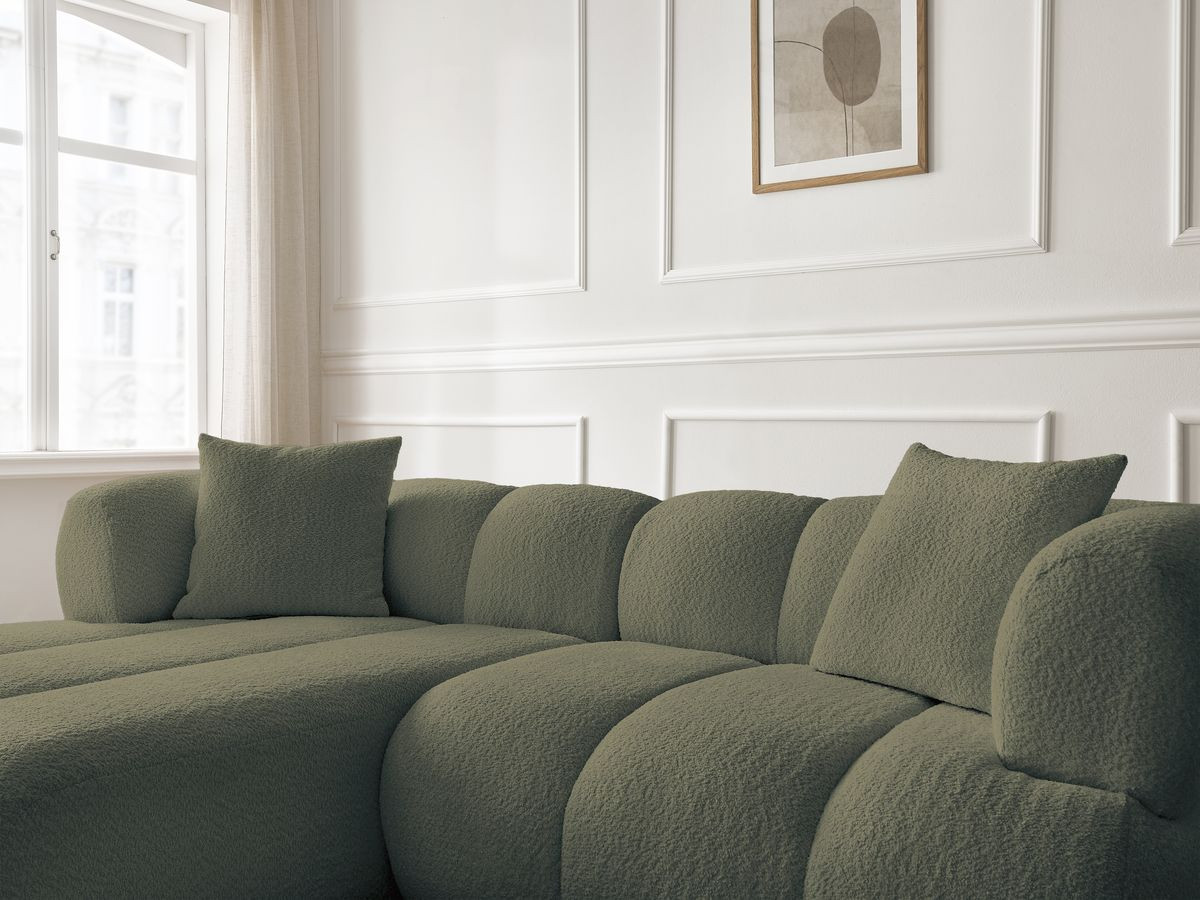 Bobochic Pamira Ecksofa Bouclé-Stoff Grün Ecke links
