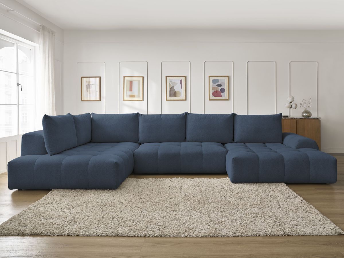 Bobochic Everest Wohnlandschaft, 6 Kissen Melange-Stoff Dunkelblau Ecke rechts