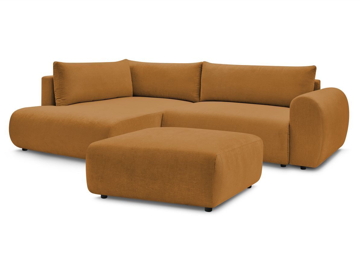 Bobochic Lucien Ecksofa mit Schlaffunktion und Bettkasten und Pouf 296 × 198 cm Stoff Gelb Ecke links