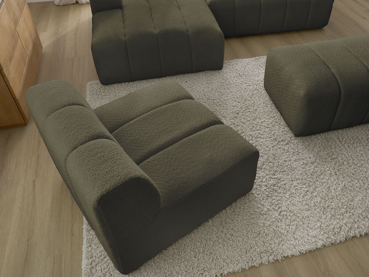 Bobochic Annecy Ecksofa mit Sofamodul und Pouf Bouclé-Stoff Grün Ecke links