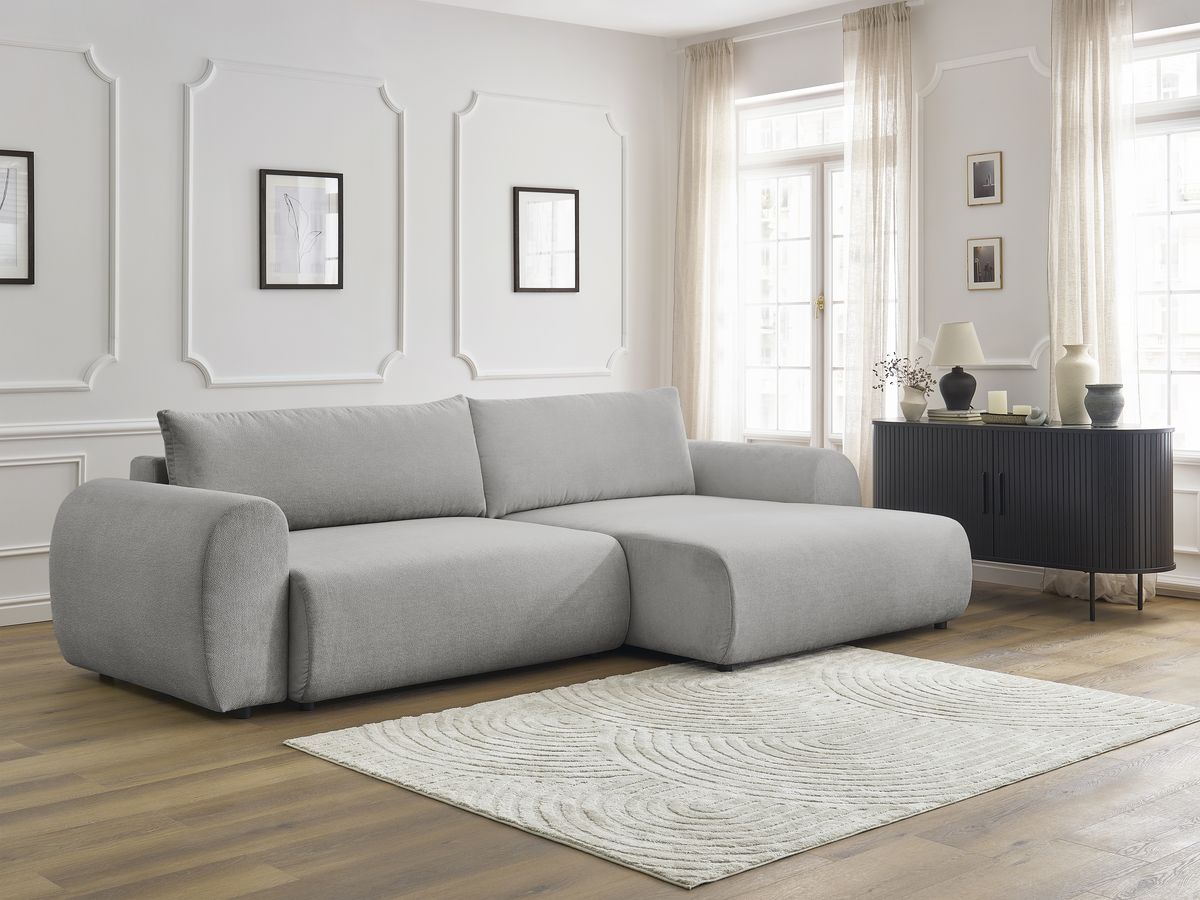 Bobochic Lucien Ecksofa mit Schlaffunktion und Bettkasten 314 × 167 cm Stoff Hellgrau Ecke rechts