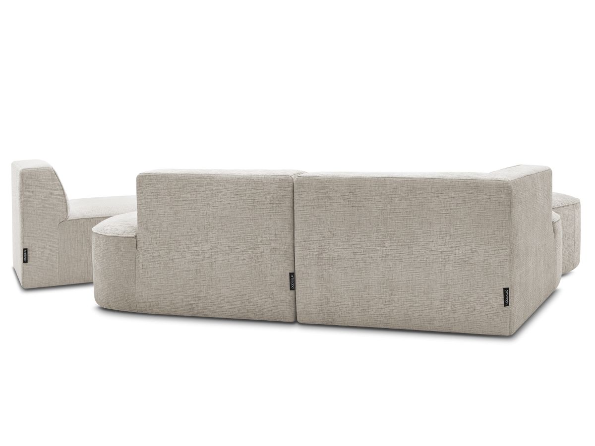 Bobochic Rousseau Ecksofa mit Sofamodul und Pouf Strukturstoff Beige Ecke links