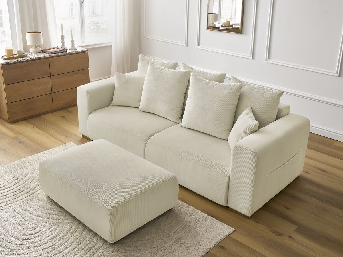 Bobochic Sidonie Sofa 4-Sitzer mit Pouf Cordsamt Beige