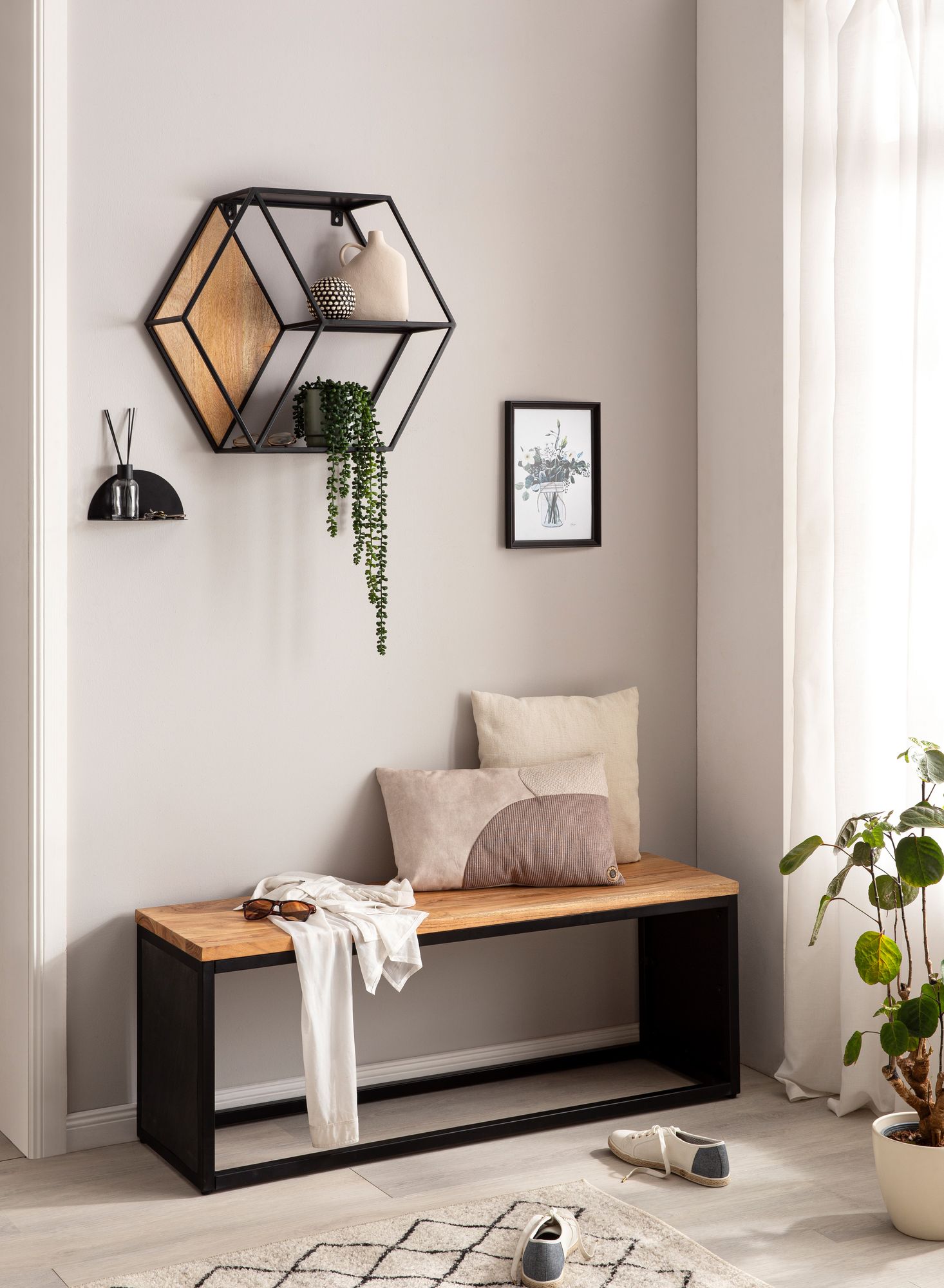 Wandregal Borkenes Mango Massivholz Schwarz 60 × 20 × 52 cm