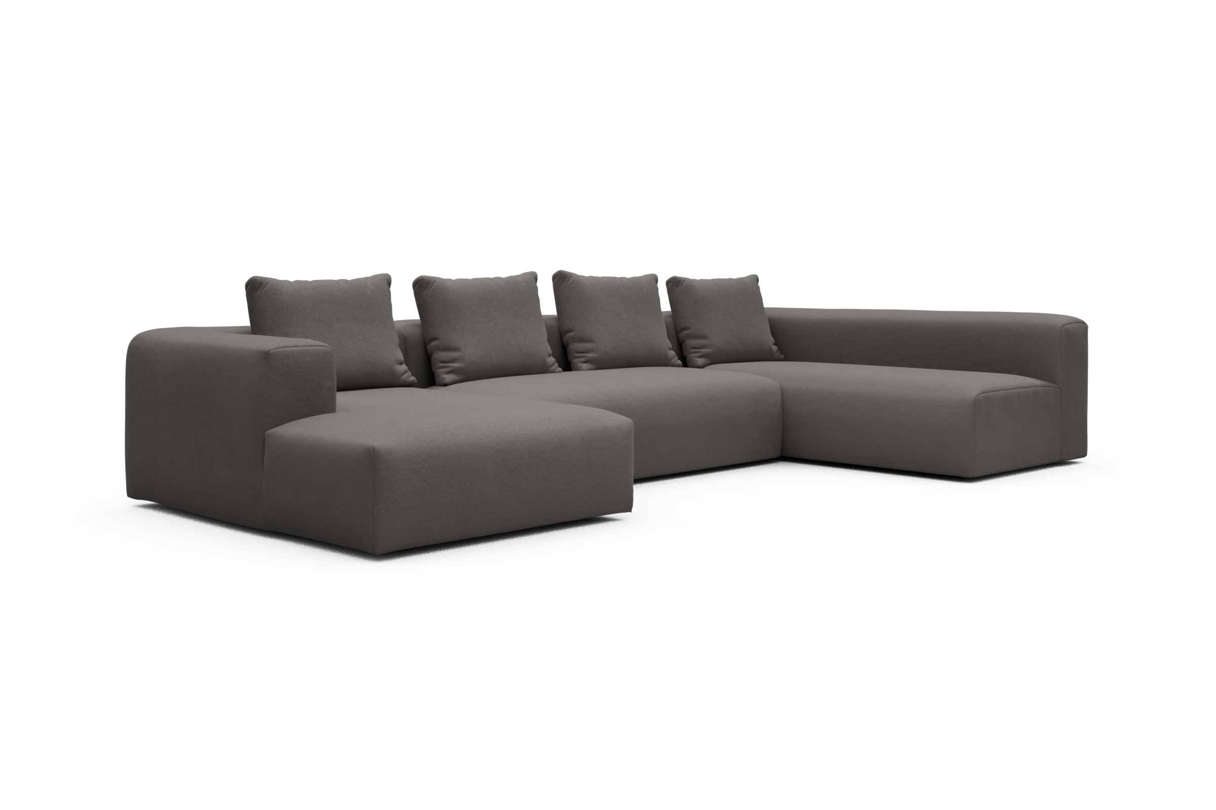 Wohnlandschaft Fred Chaiselongue links mit 2-Sitzer und lange Armlehne rechts Satya-Taupe