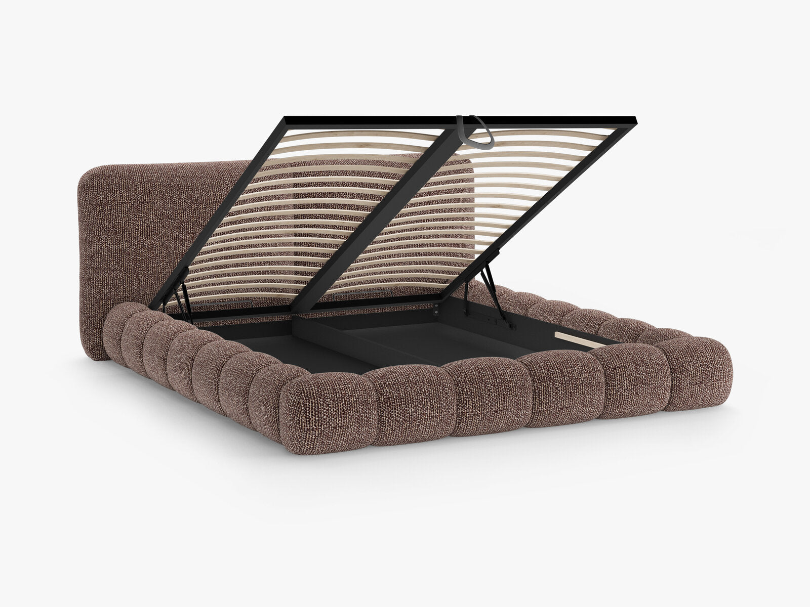 Micadoni Stauraumbett mit Kopfteil Solange Chenille Silencio Braun 140x200