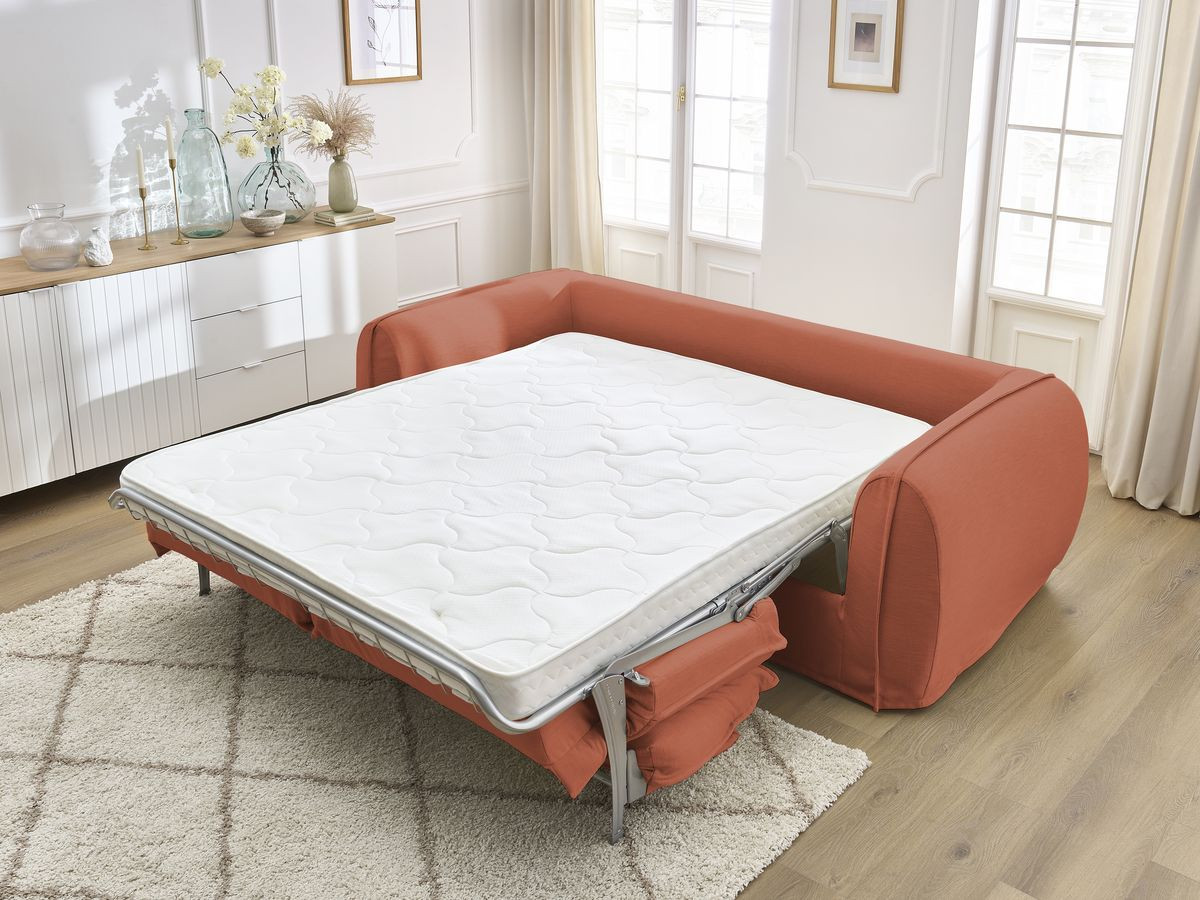Bobochic Archimede Schlafsofa 3-Sitzer Stoff Orange, Liegefläche 160 × 194 cm