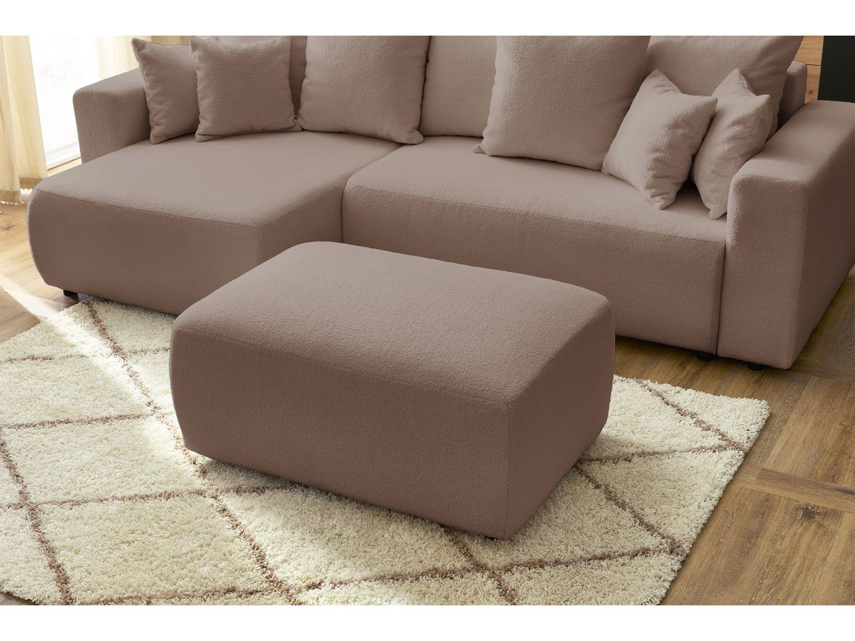 Bobochic Envy Ecksofa mit Schlaffunktion und Bettkasten und rechteckigem Pouf Bouclé-Stoff Braun