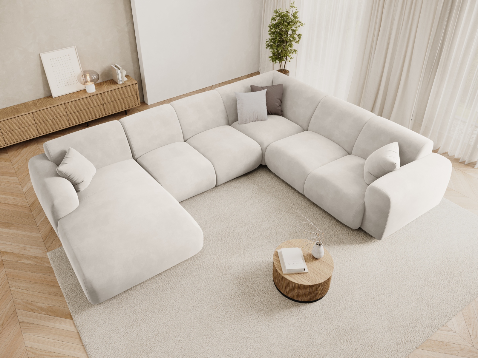 Cosmopolitan Design Panoramasofa Nolio 6-Sitzer Samt Casino Helles Beige Rechts