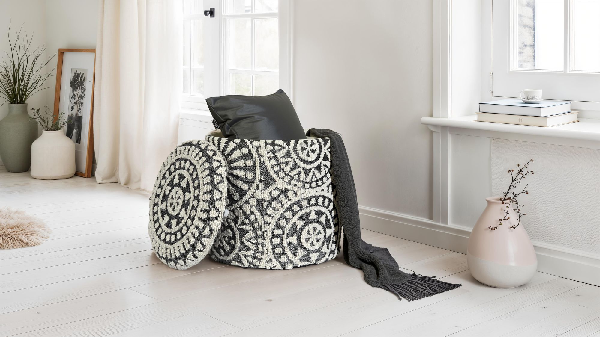 Sitzhocker Oyfjell Stoff Grau Ø 40 cm