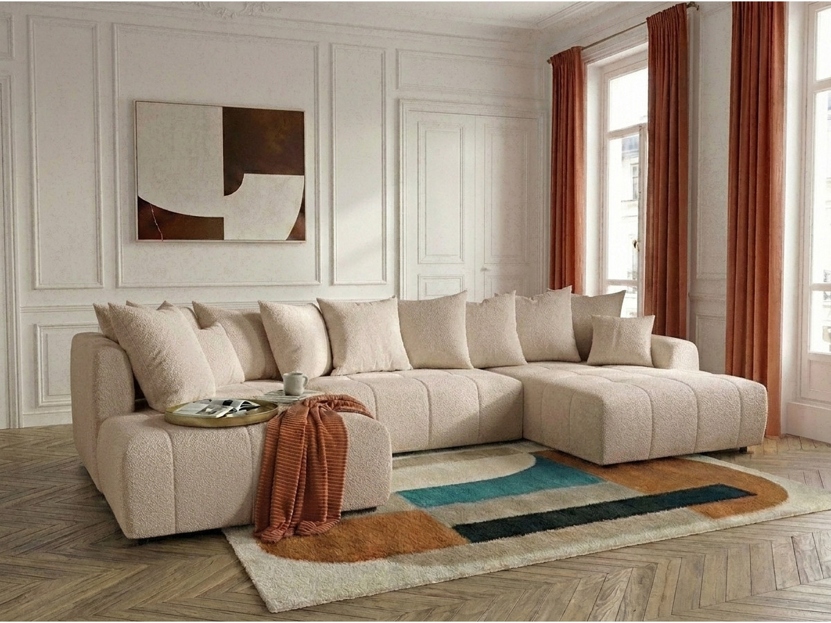 Bobochic Roxelane Wohnlandschaft Bouclé-Stoff Beige Ecke rechts