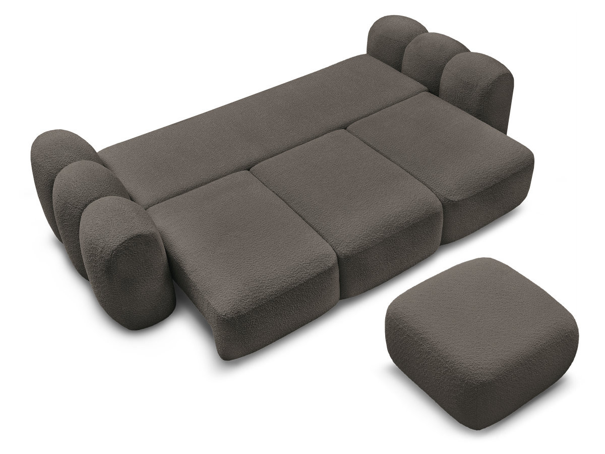 Bobochic Montaigne Schlafsofa 3-Sitzer mit Bettkasten und Pouf Bouclé-Stoff Braun