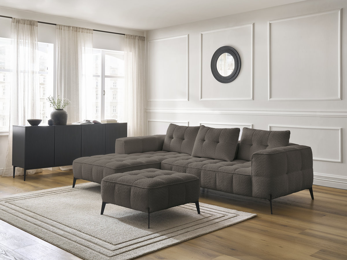 Bobochic Anis Ecksofa mit Pouf Bouclé-Stoff Braun Ecke links