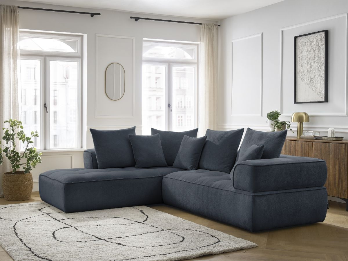 Bobochic Whesley Ecksofa Stoff Dunkelblau Ecke links