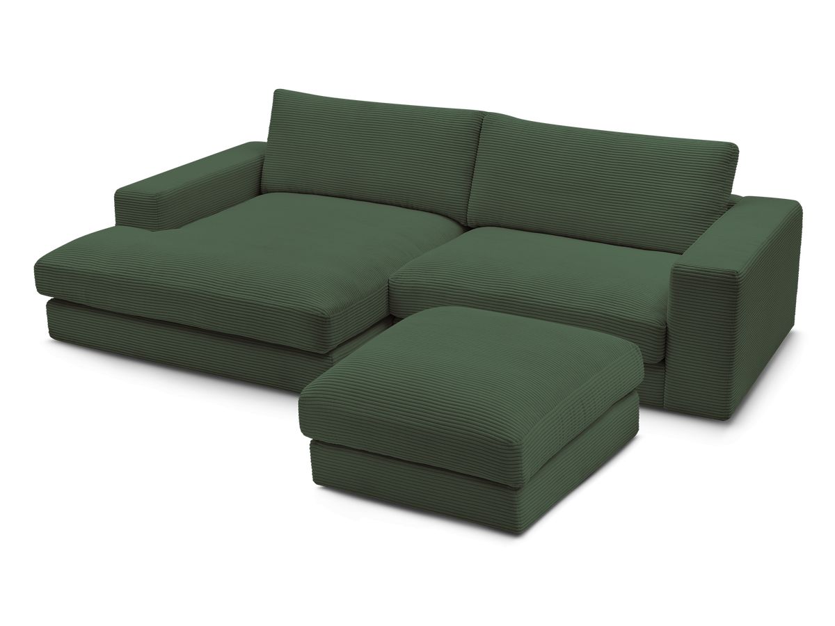 Bobochic Leonard Ecksofa mit Pouf 234 × 159 cm Cordsamt Dunkelgrün Ecke links