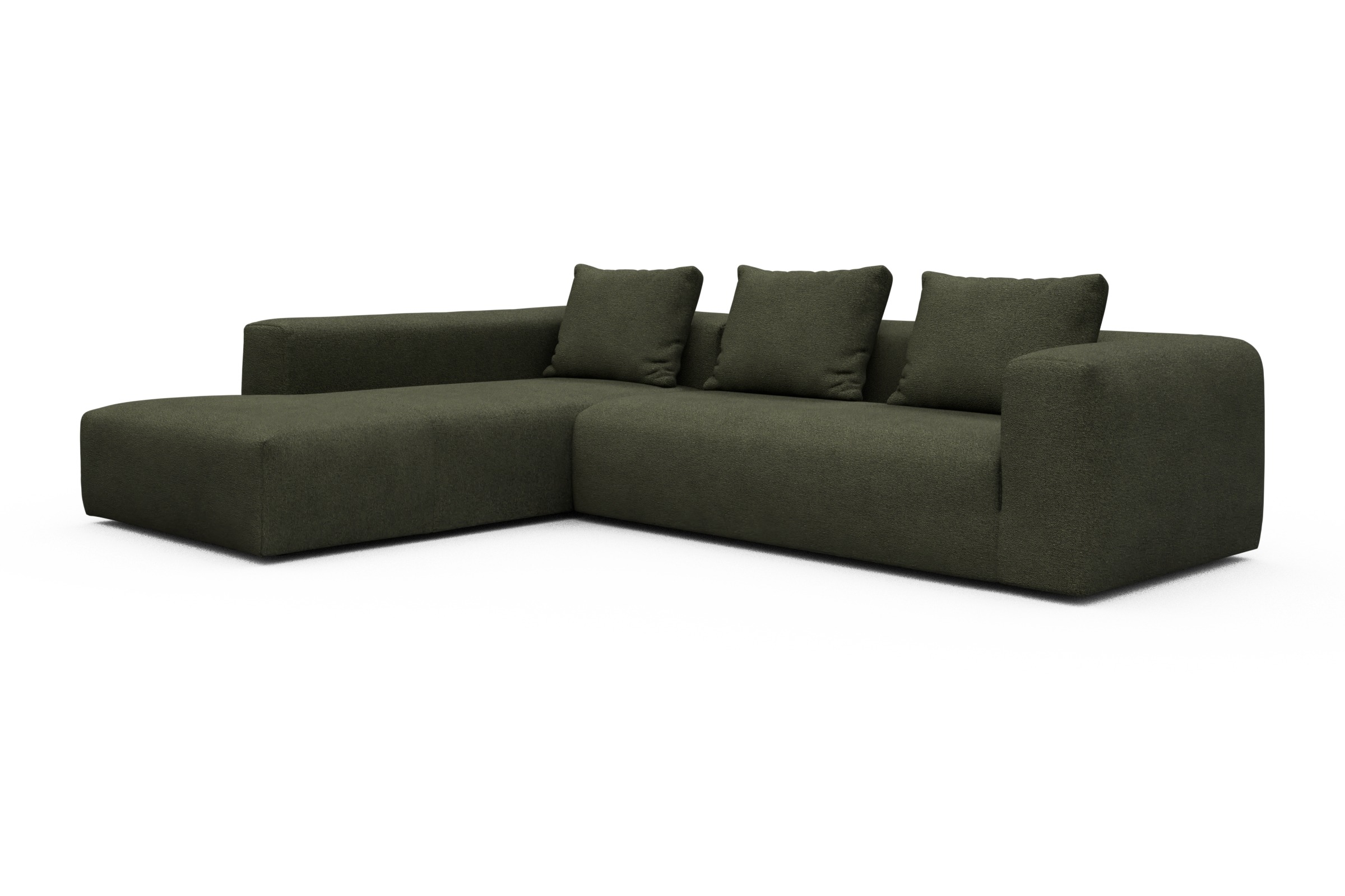 Ecksofa Fred Relax-Ecke links mit 2,5-Sitzer Boucle-Forest-Green