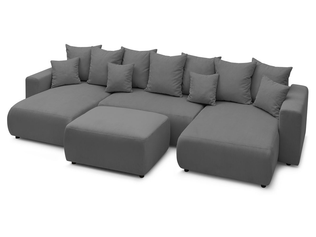 Bobochic Envy Wohnlandschaft mit Pouf Cordsamt Dunkelgrau