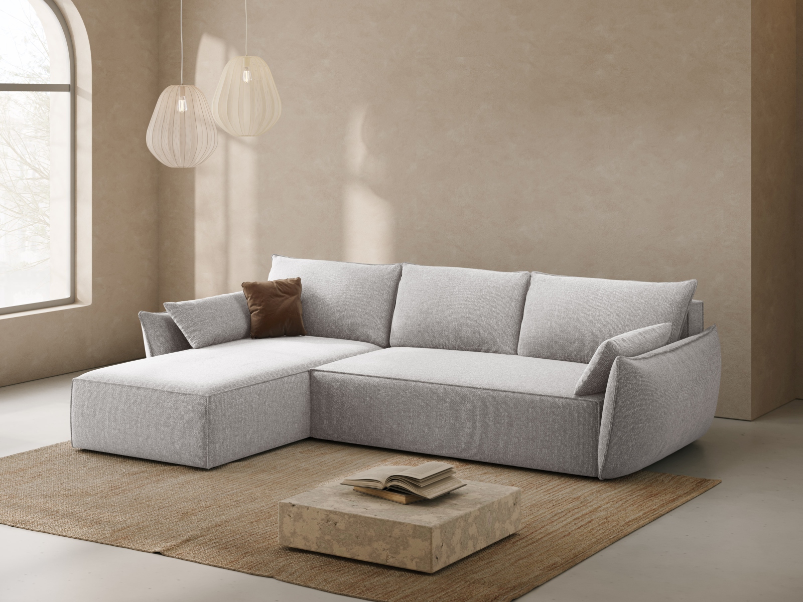 Micadoni Ecksofa Kaelle 4-Sitzer mit Schlaffunktion Links Chenille Grau