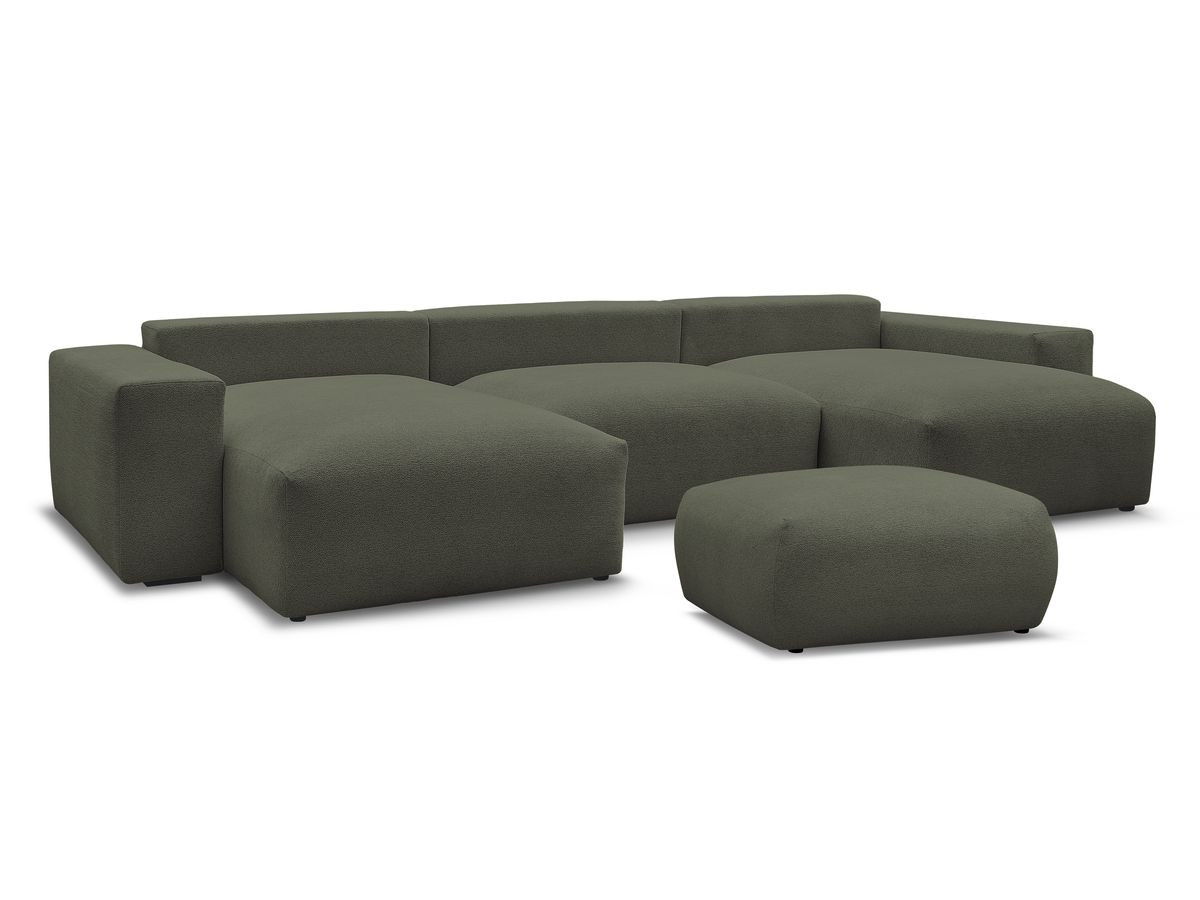 Bobochic Voltaire Wohnlandschaft mit Pouf 420 × 174 cm, Liegefläche 135 × 345 cm Melange-Stoff Grün