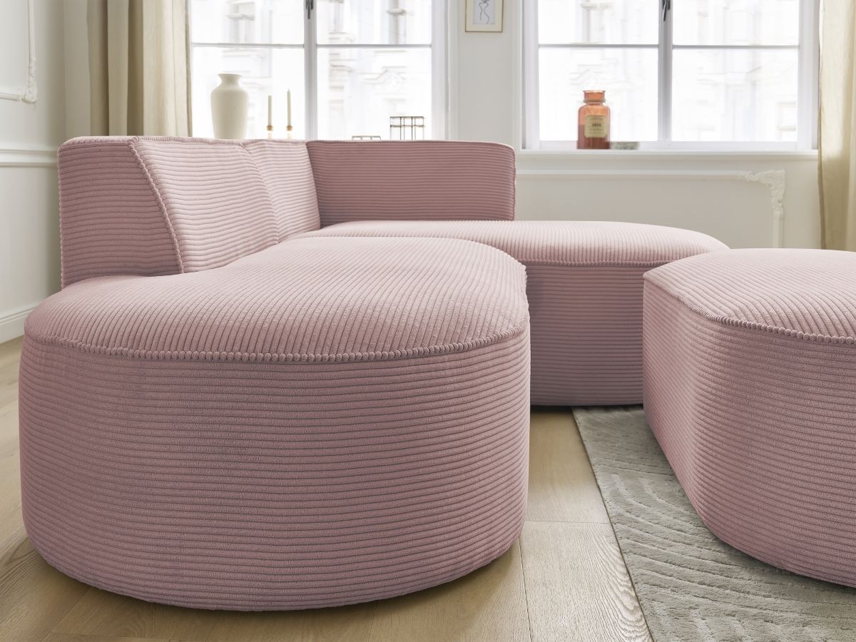 Bobochic Rousseau Ecksofa mit Pouf Cordsamt Violett Ecke rechts
