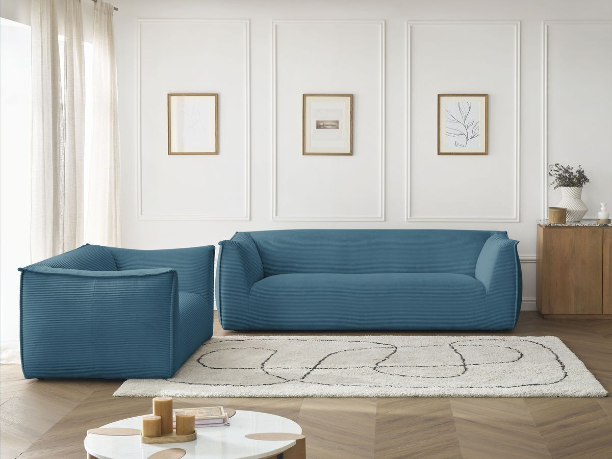 Bobochic Giorgia Sofa 5-Sitzer 412 × 100 cm Cordsamt Hellblau