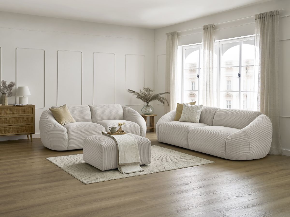 Bobochic Tina Sofa 6-Sitzer mit Pouf Cordsamt Beige