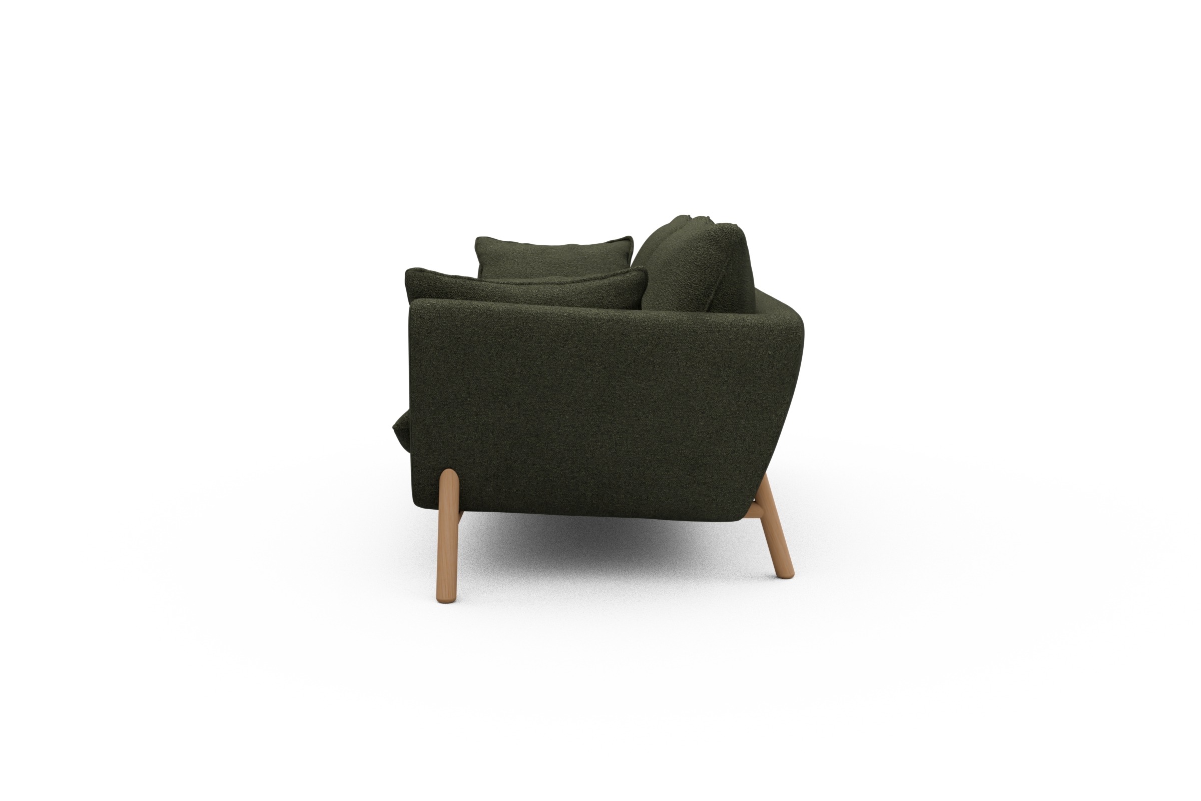 Sofa Emil 2-Sitzer Beinfarbe Eiche Natur Boucle-Forest-Green