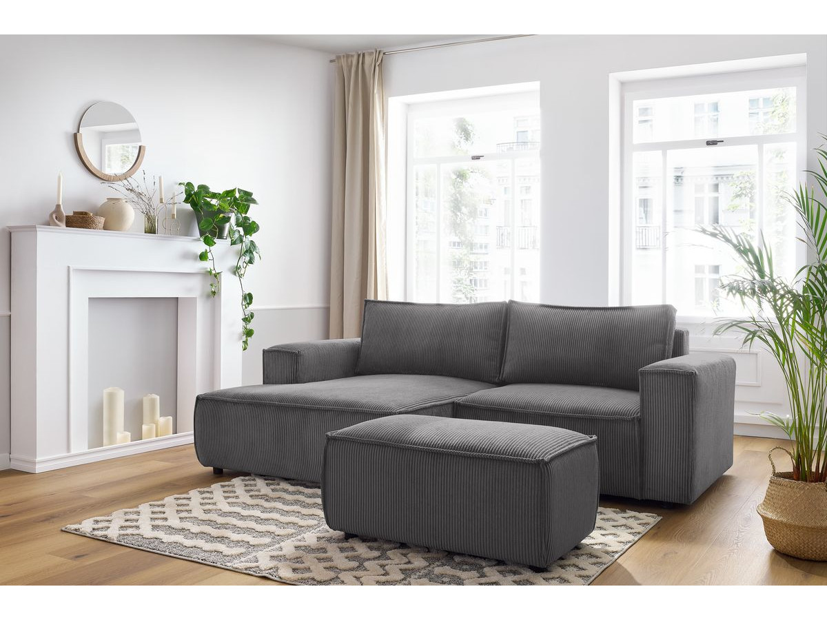 Bobochic Nihad Ecksofa mit Pouf Cordsamt Dunkelgrau Ecke links