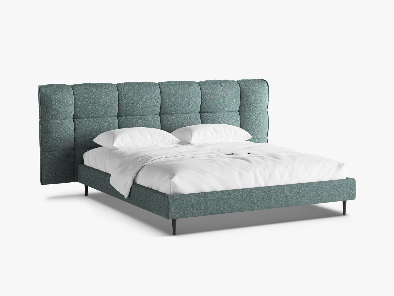 Micadoni Stauraumbett mit Kopfteil Eric with legs Strukturierter Stoff Puente Blau Melange 180x200