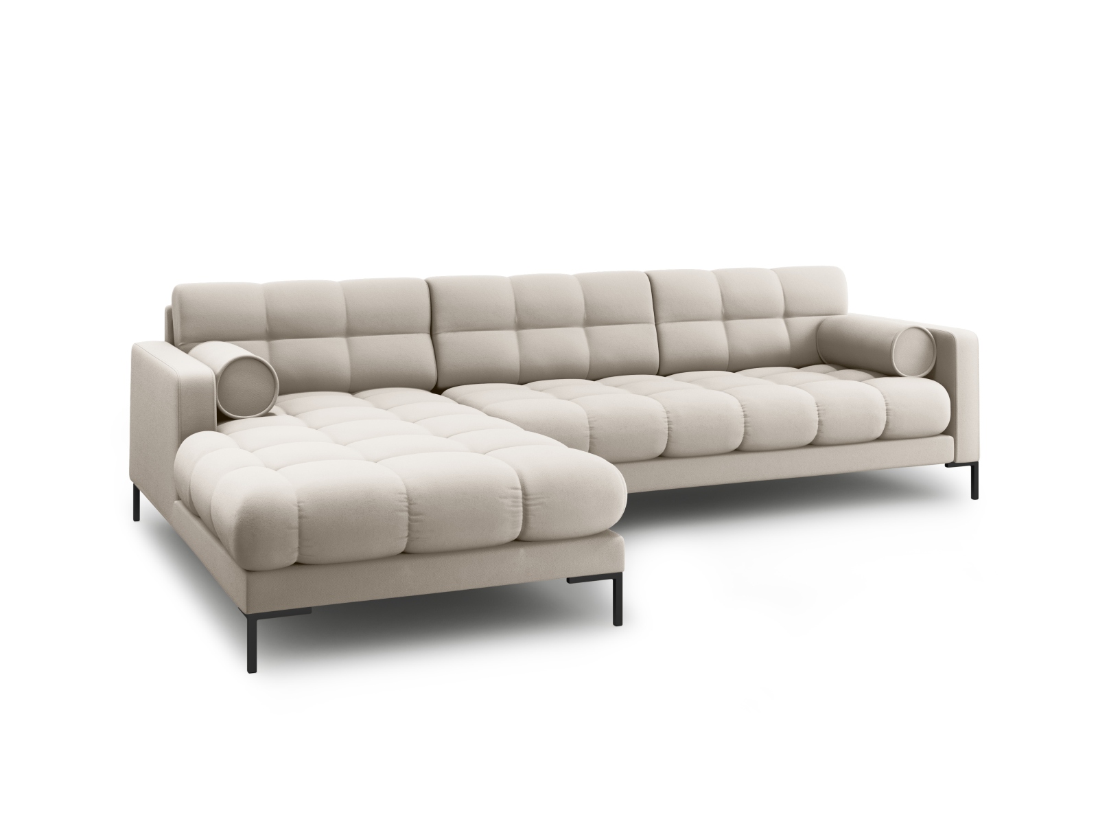 Cosmopolitan Design Ecksofa Bali 5-Sitzer Strukturierter Stoff Neve Beige Links Beine Schwarzes Metall