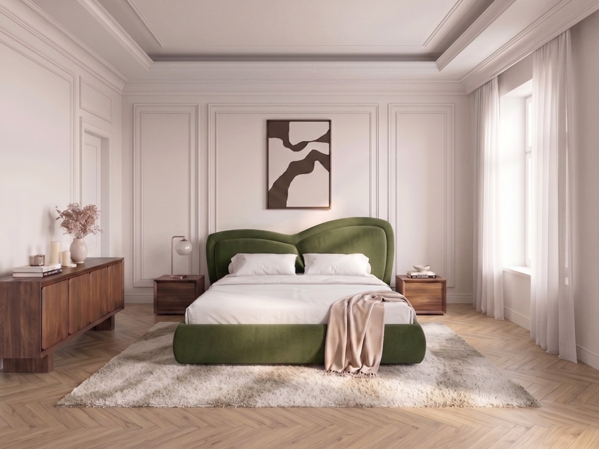 Bobochic Daniela Polsterbett Samt Grün, Liegefläche 140 × 190 cm